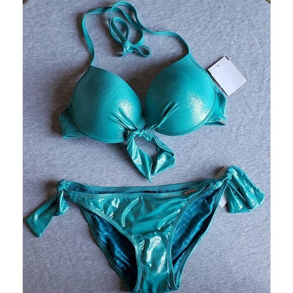 SAPPH TEAL SHIMMERY BIKINI SET NWT SIZE EURO M - Picture 1 of 10